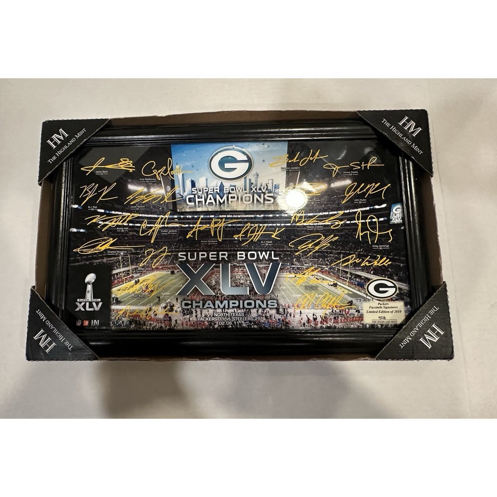 Green Bay Packers Highland Mint 2010 Super Bowl XLV Facsimile Signatures Framed